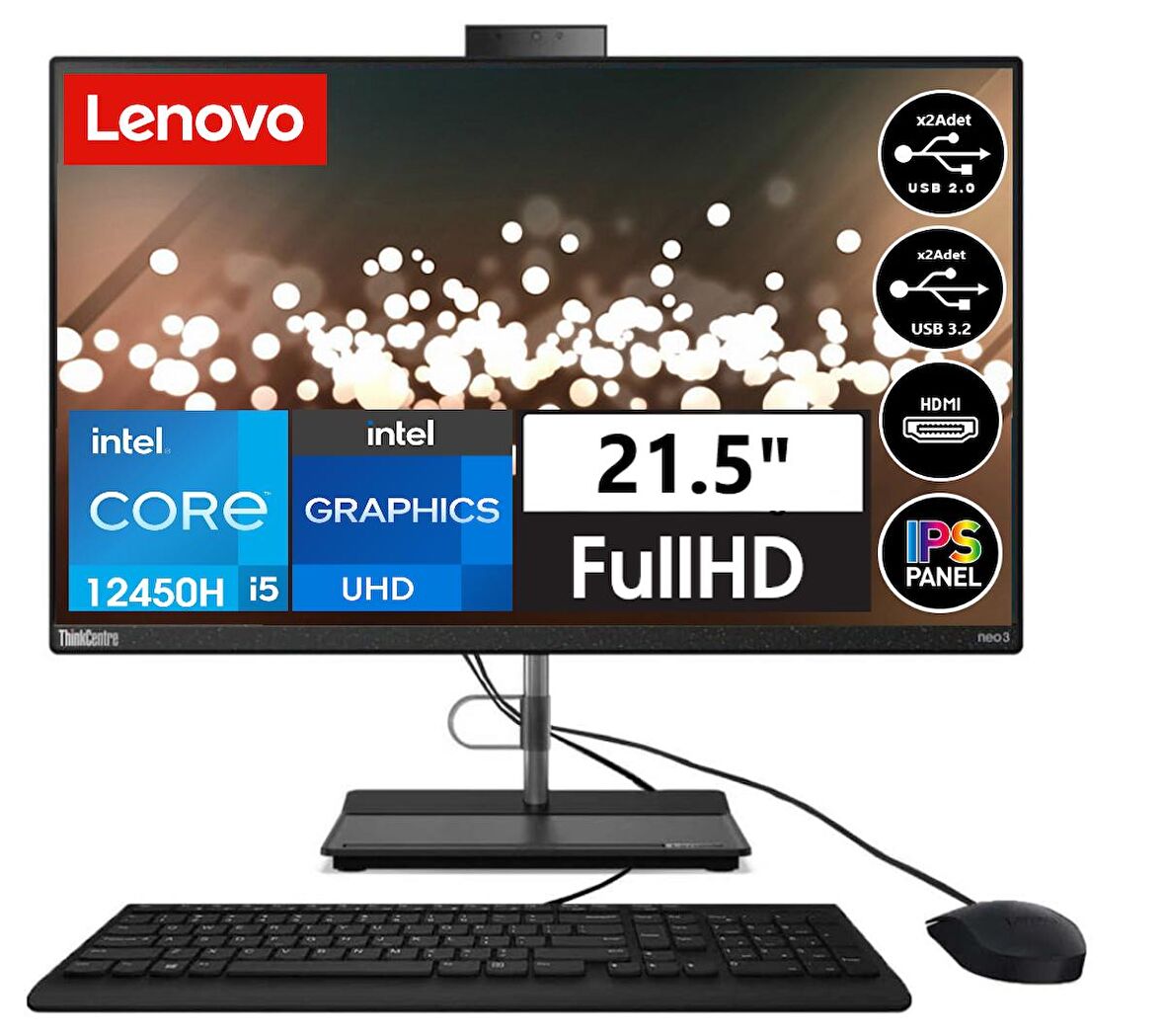 Lenovo ThinkCentre neo 30a 22 Intel® Core™ i5-12450H 16gb 1tb SSD 21.5" Windows11Home AIO Masaüstü Bilgisayar 112B30062TX23+ZettaUsbBellek