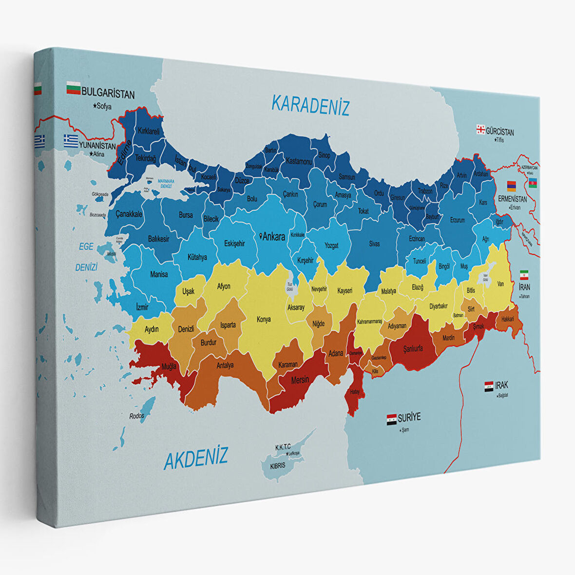 Harita Sepeti Türkiye Haritası Kanvas Tablo Sınır Komşulu Eğitici Dekoratif Tablo 3082