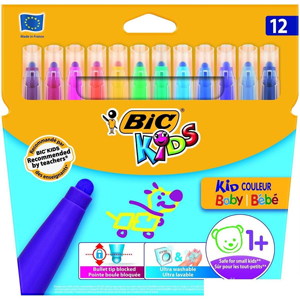 BIC Kids Kid Couleur Baby Keçeli Boya Kalemi, 12'li Kutu