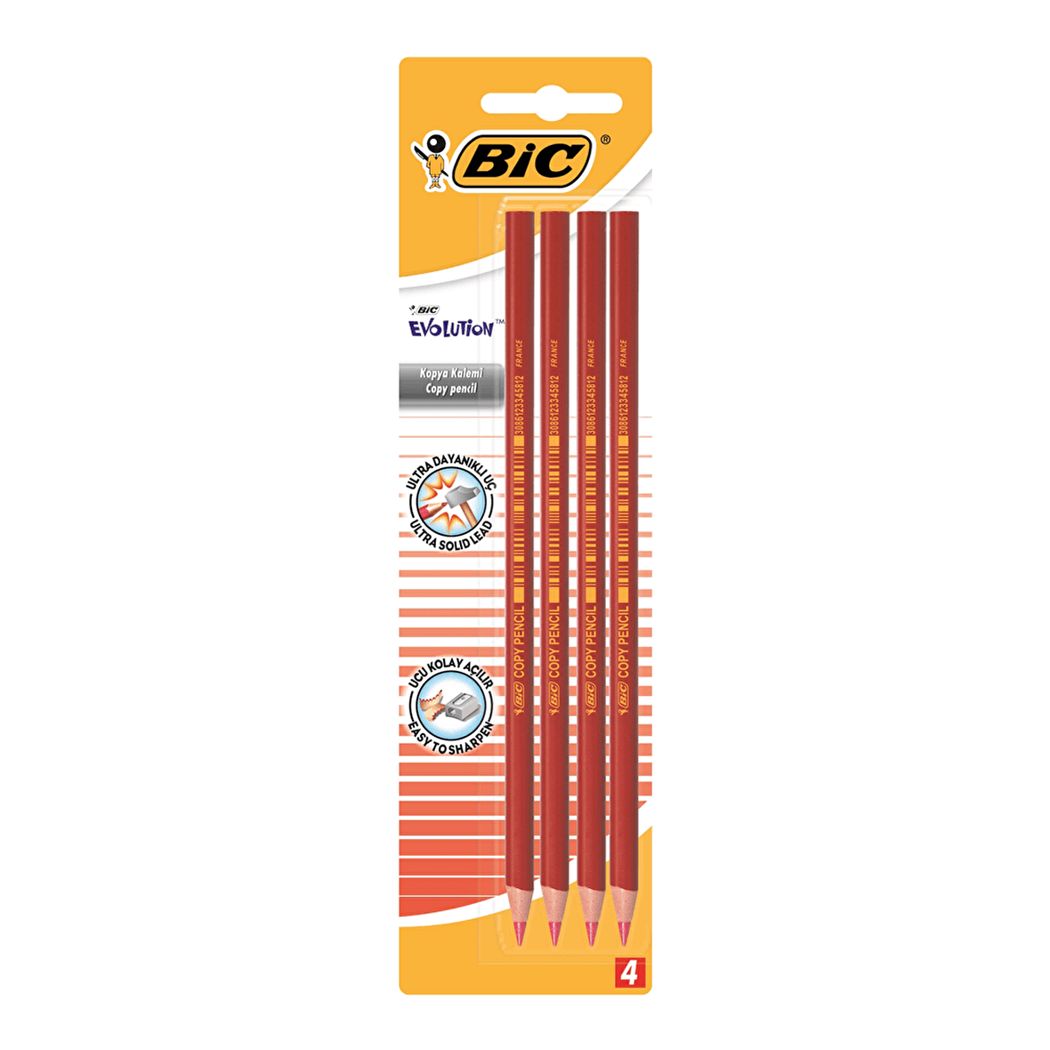 Bic Evolution Kırmızı Kopya Kalemi 4lü Blister