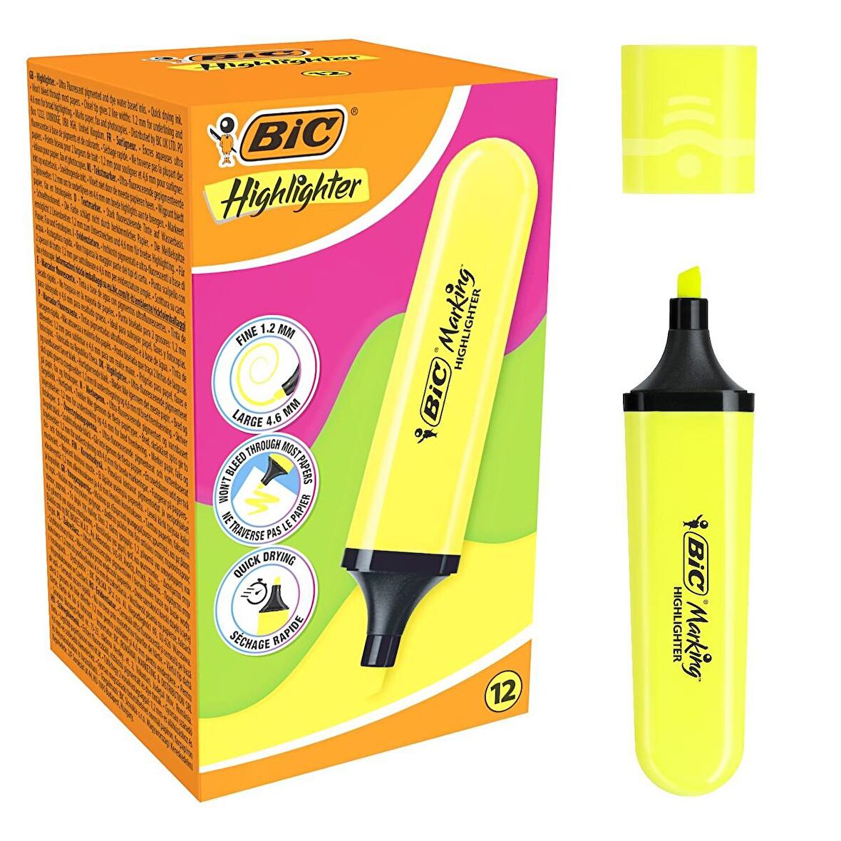 Bic Marking Flat Fosforlu Kalem Sarı 12 Adet