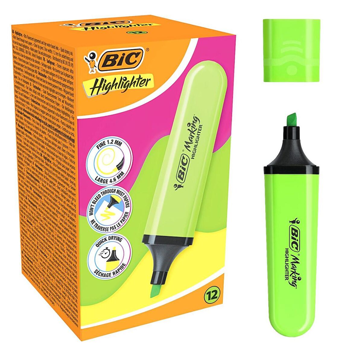 Bic Marking Flat Fosforlu Kalem Yeşil 12 Adet