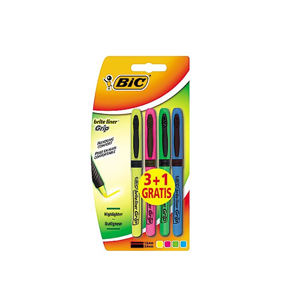 Bic Briteliner Grip Fosforlu Kalem 3+1 Blister