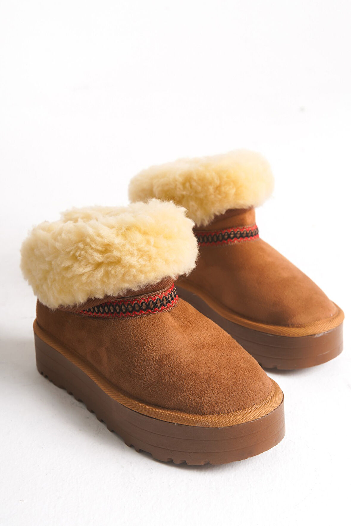 Taba Tüylü Rahat Kadın Bot Slip On Yarım Ergonomik Yumuşak Taban Bot