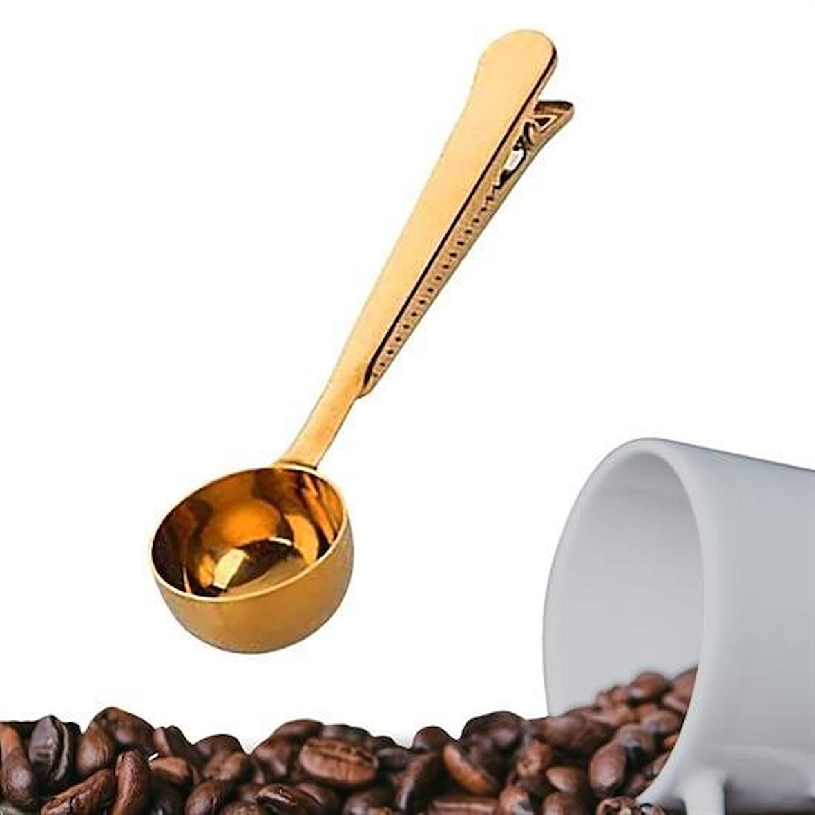 CT-STONES® Mandallı Kahve Ölçü Kaşığı Gold Çok Fonksiyonlu Paslanmaz Çelik Kaşık
