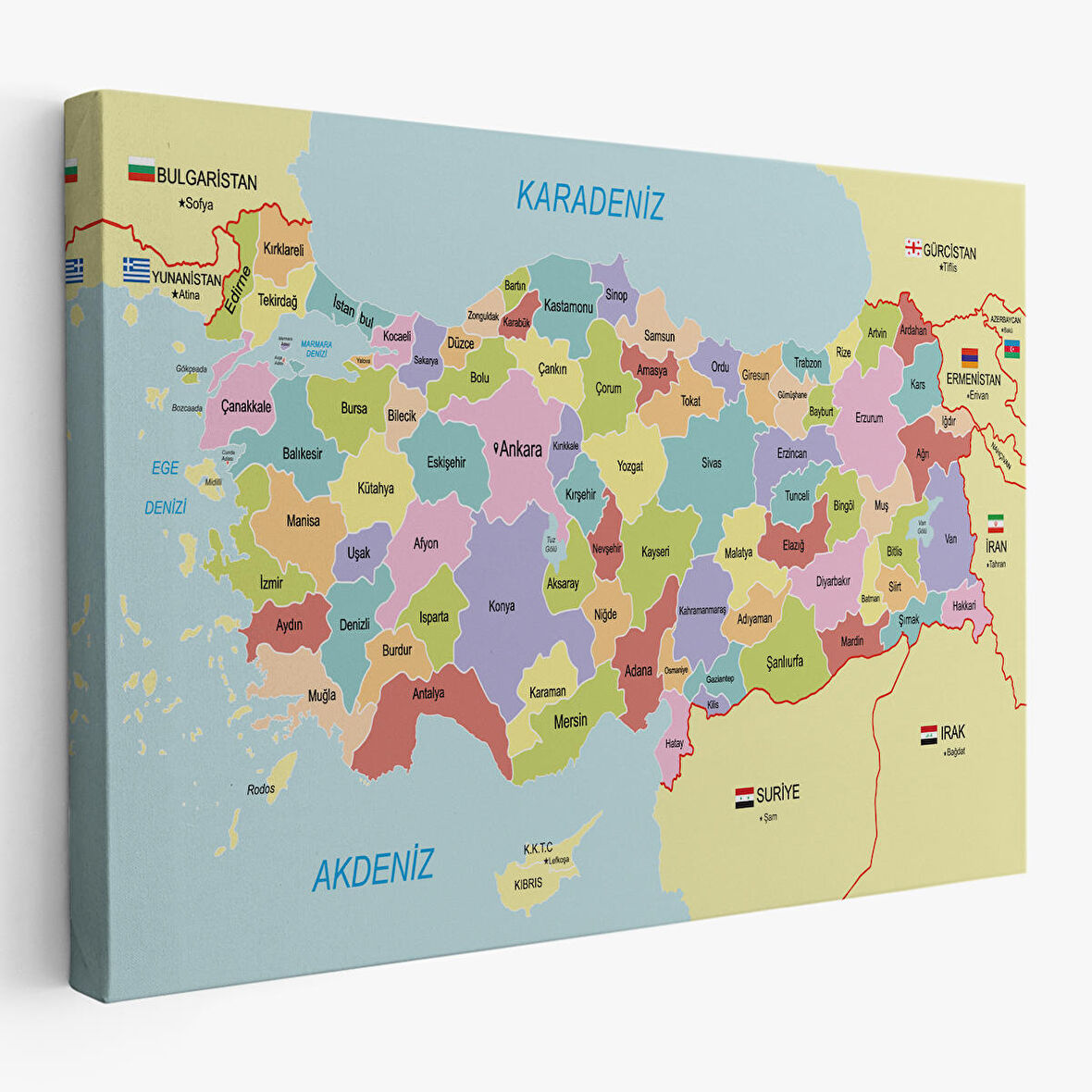 Harita Sepeti Türkiye Haritası Kanvas Tablo Sınır Komşulu Eğitici Dekoratif Tablo 3095