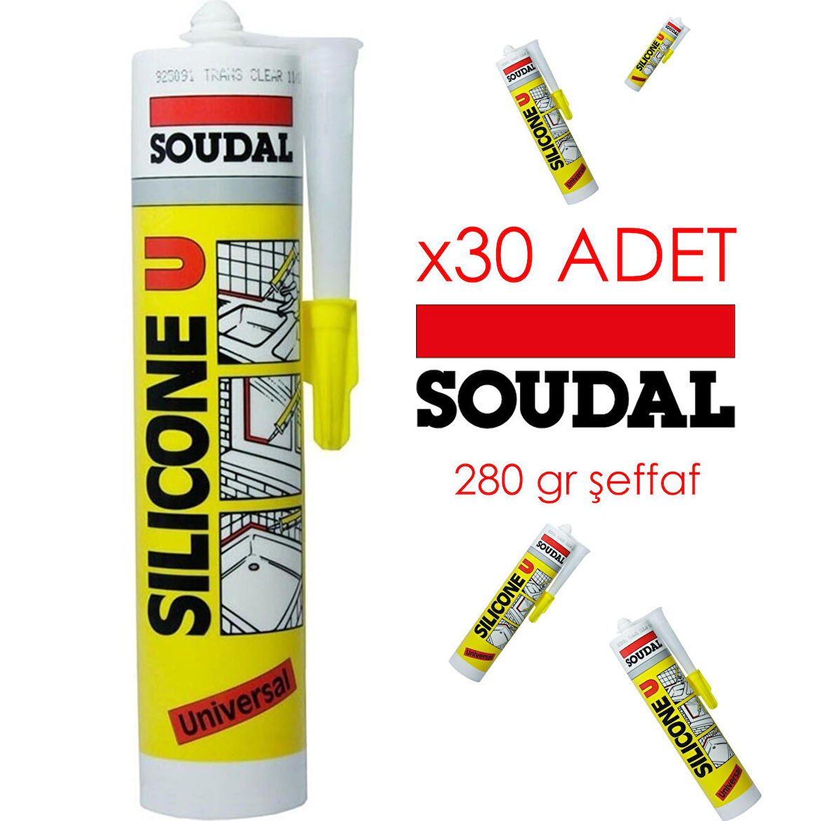 30 ADET SOUDAL ŞEFFAF SİLİKON 280 GR