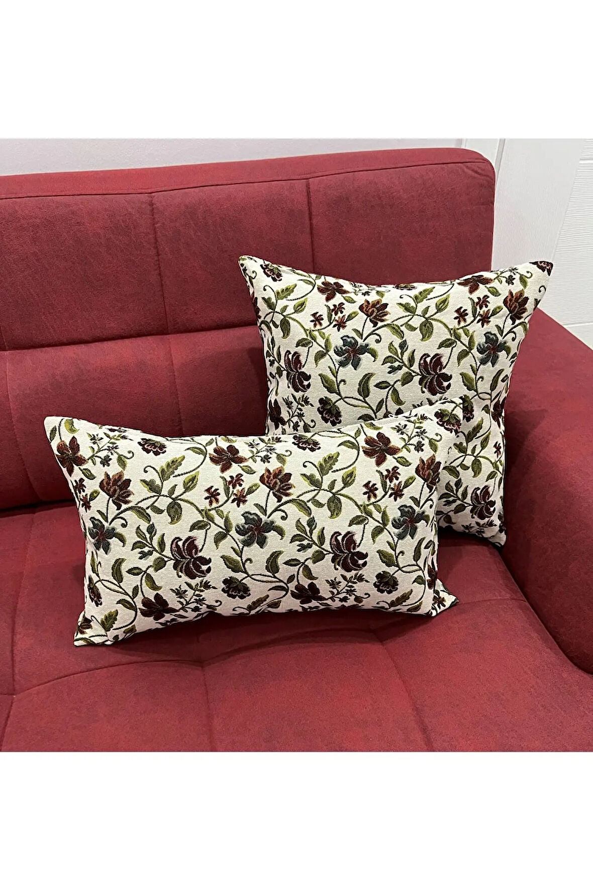 Çiçek Desenli Yastık Kılıfı Çift Taraflı Goblen Kumaş Kapalı Fermuarlı Kırlent