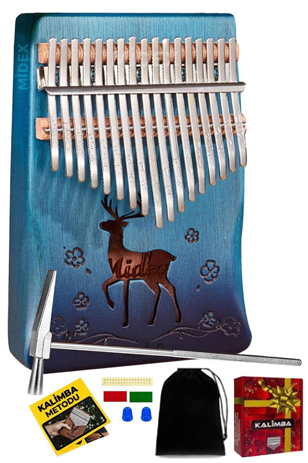 Midex KLX-510 Hakiki Ağaç Geyik Desenli Kalimba 17 Tuşlu