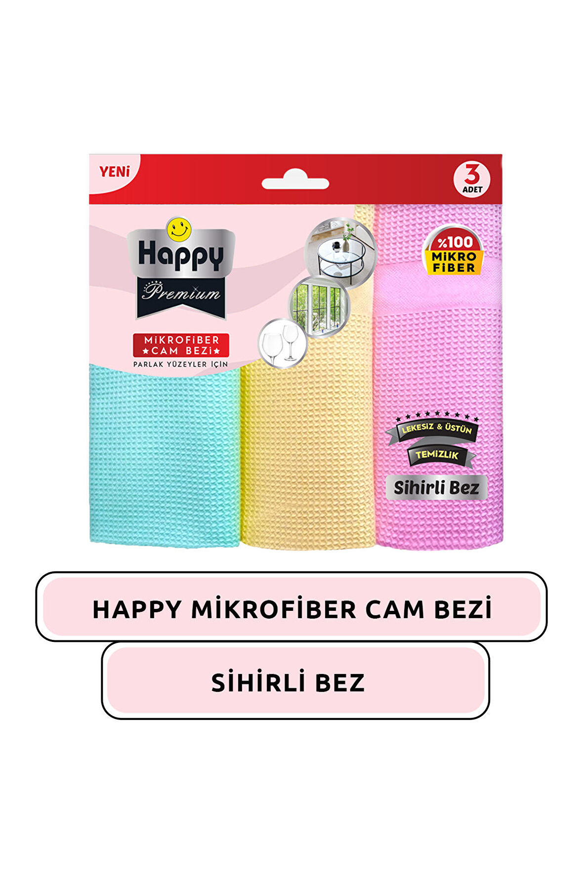 Happy Mikrofiber Premium Sihirli Cam Bezi 3 Adet