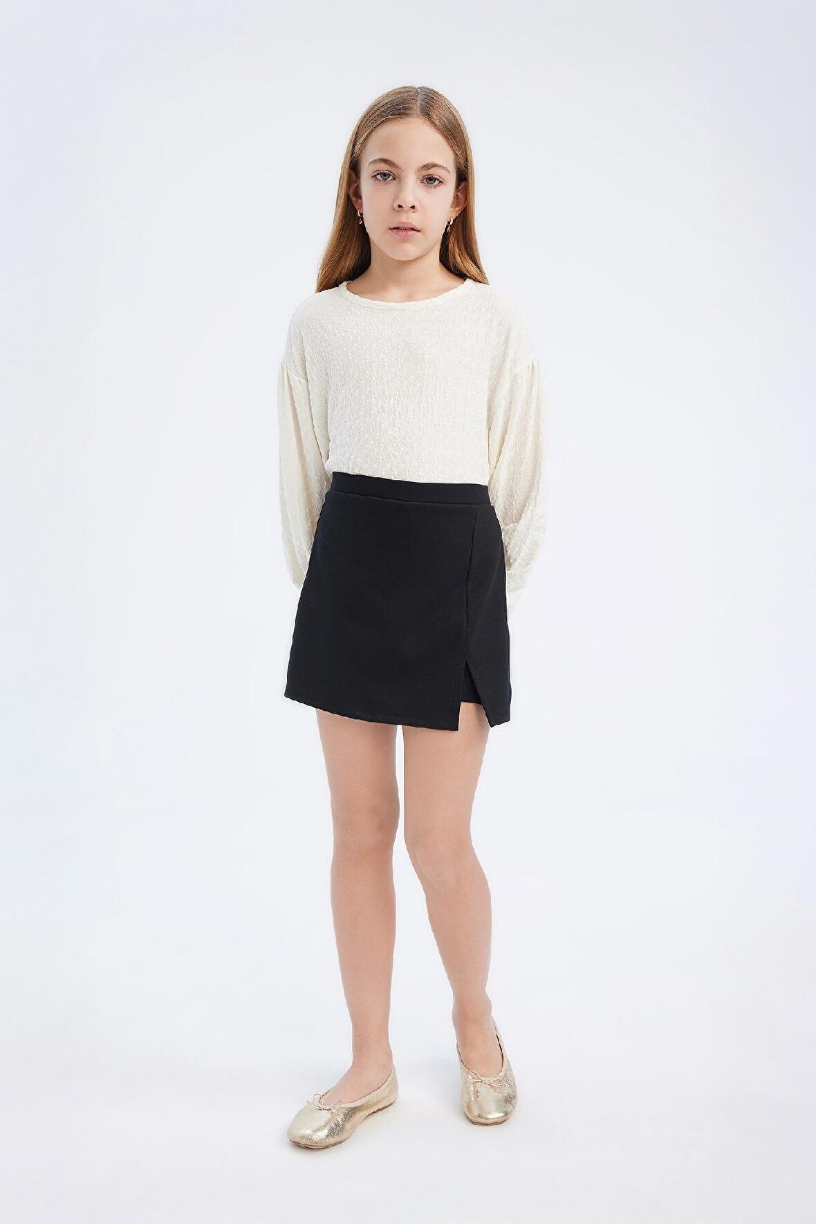 DeFacto Kız Çocuk 2'li Takım Bisiklet Yaka Uzun Kollu Bluz Şort Etek E0795A825SMBK81