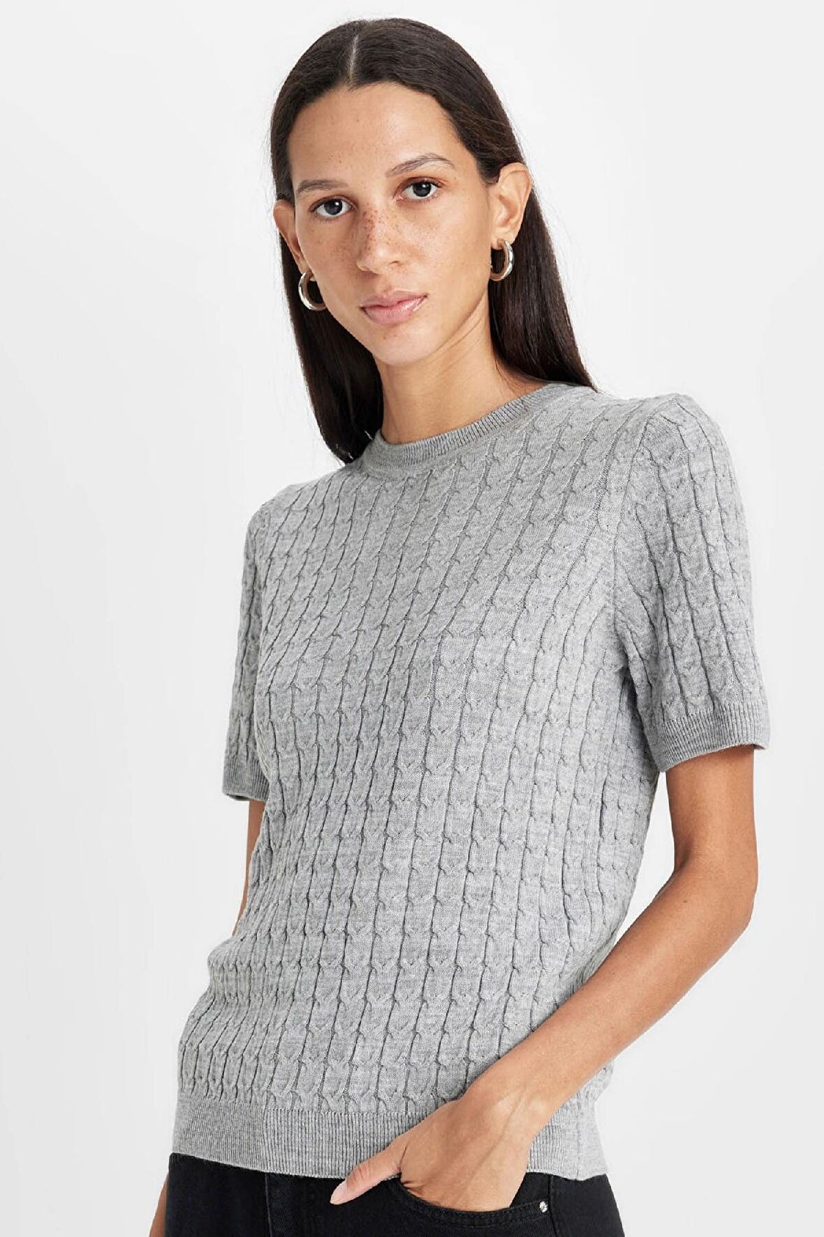 DeFacto Bisiklet Yaka Kısa Kollu Kazak D3306AX24WNGR66