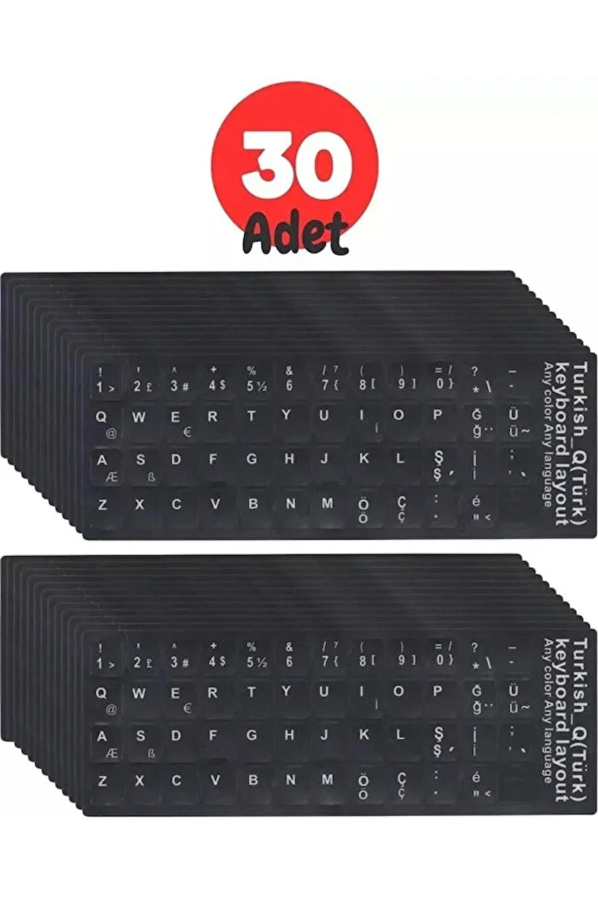 30 Adet Türkçe Q Klavye Sticker Notebook Pc Uyumlu Klavye Etiketi Silinmez Yapışkanlı Türkçe Harfler