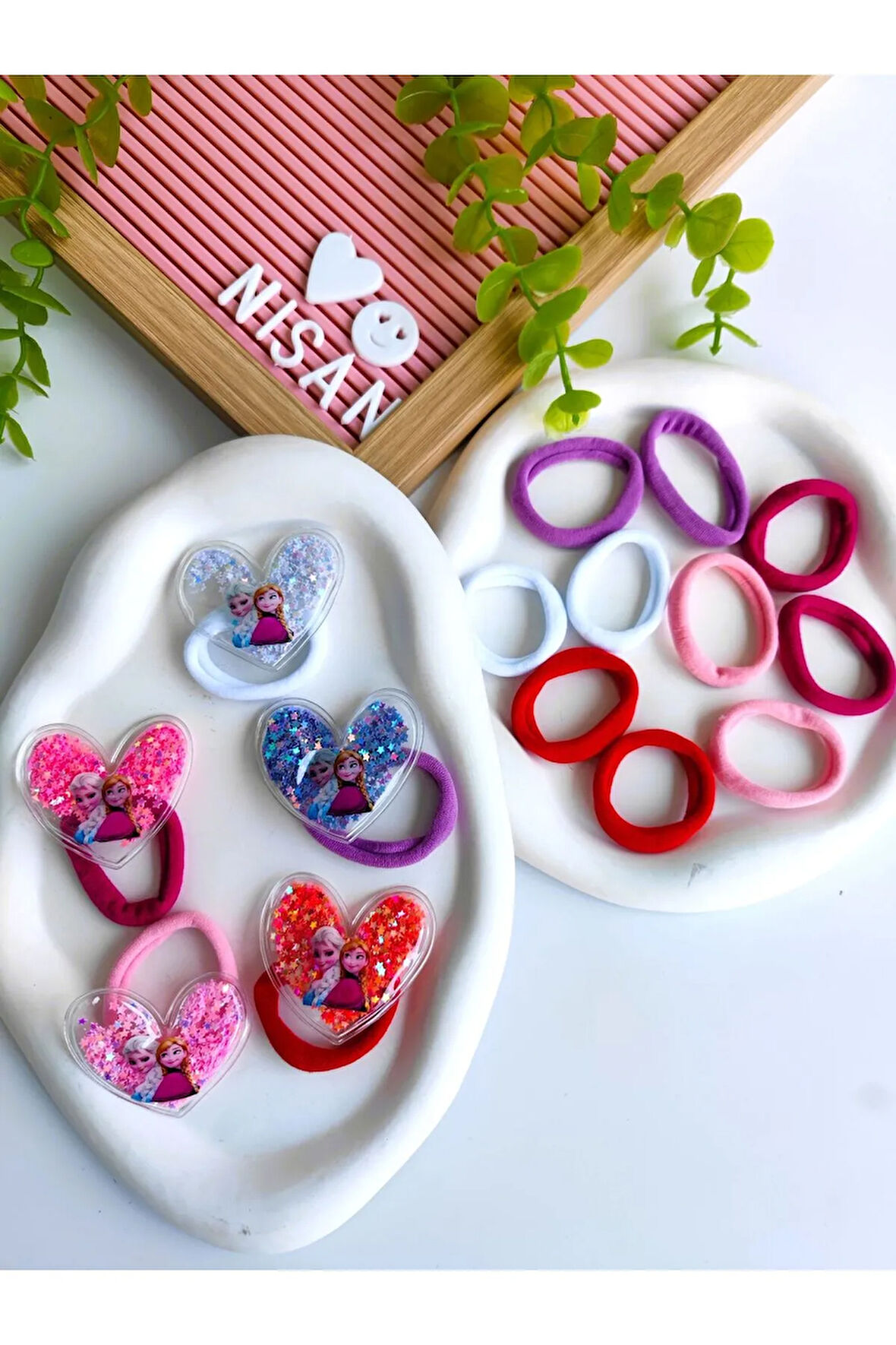 Elsa Kalpli Pullu Lastik Toka Seti (5 Adet Kalpli -10 Adet Düz Lastik Toka)