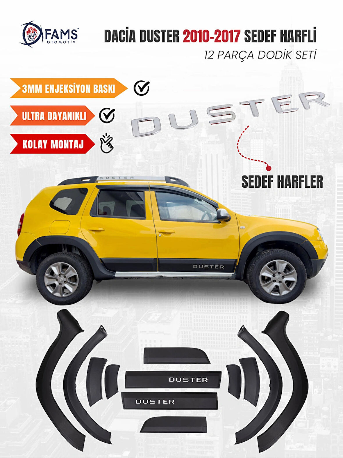 Dacia Duster  2010-2017 Uyumlu Dodik Seti 12 Parça Sedef Harfli