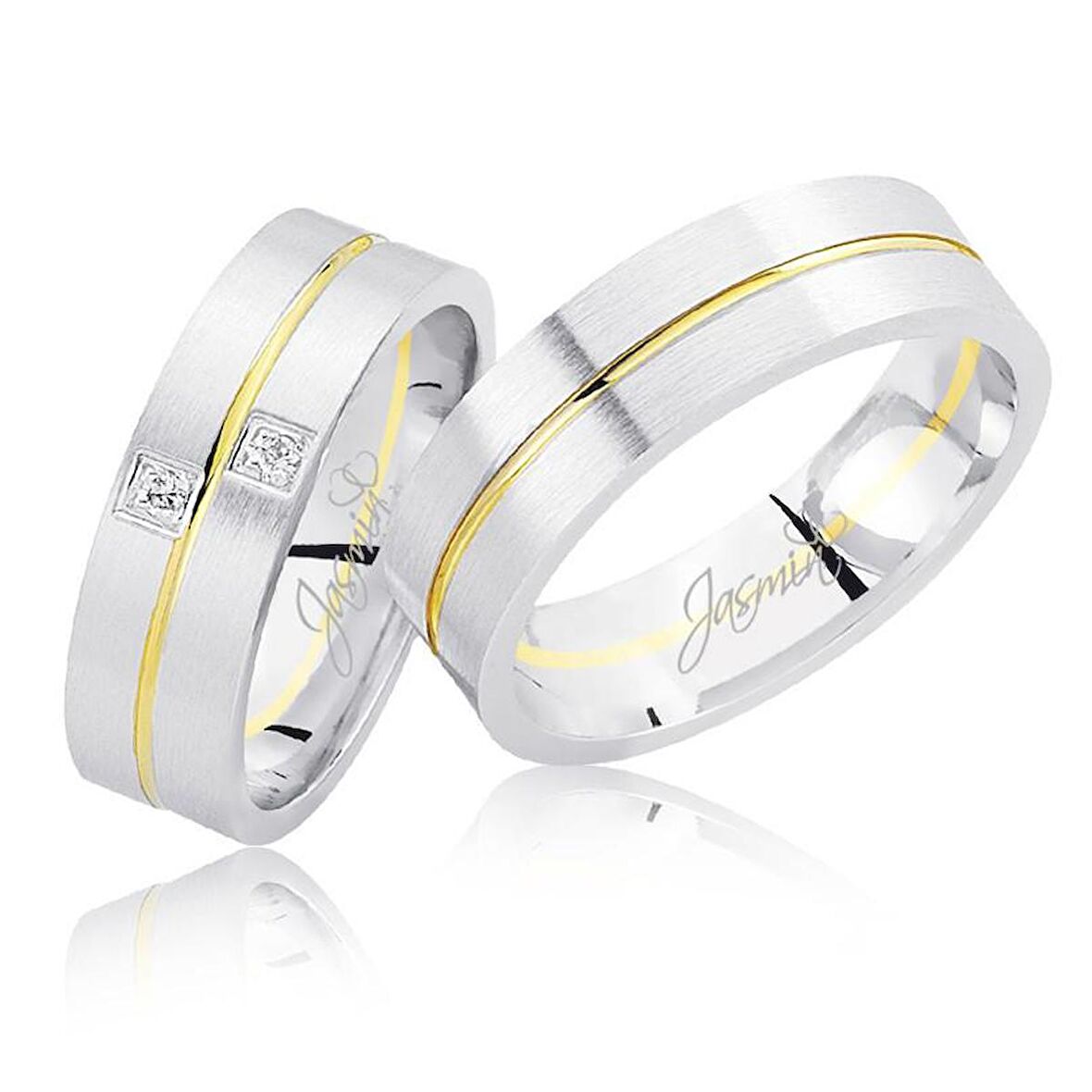 Beyaz Sarı Şeritli Altın Alyans 3103-2