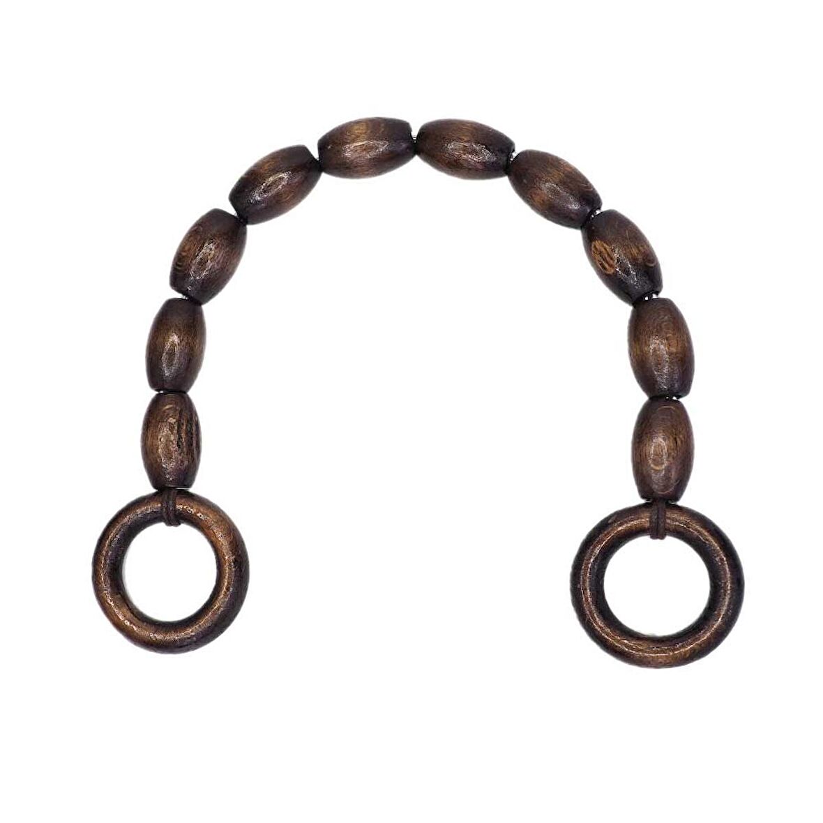 Ahşap Varil Boncuklu Çanta Sapı Koyu Kahve (1 Adet)