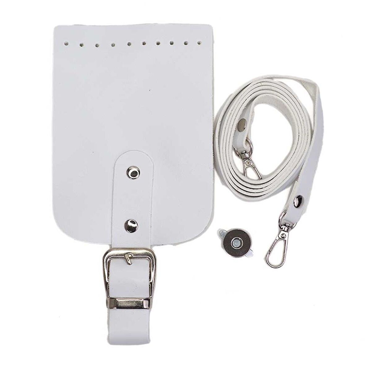 Tokalı Kapaklı Telefon Çanta Seti Beyaz - Gümüş