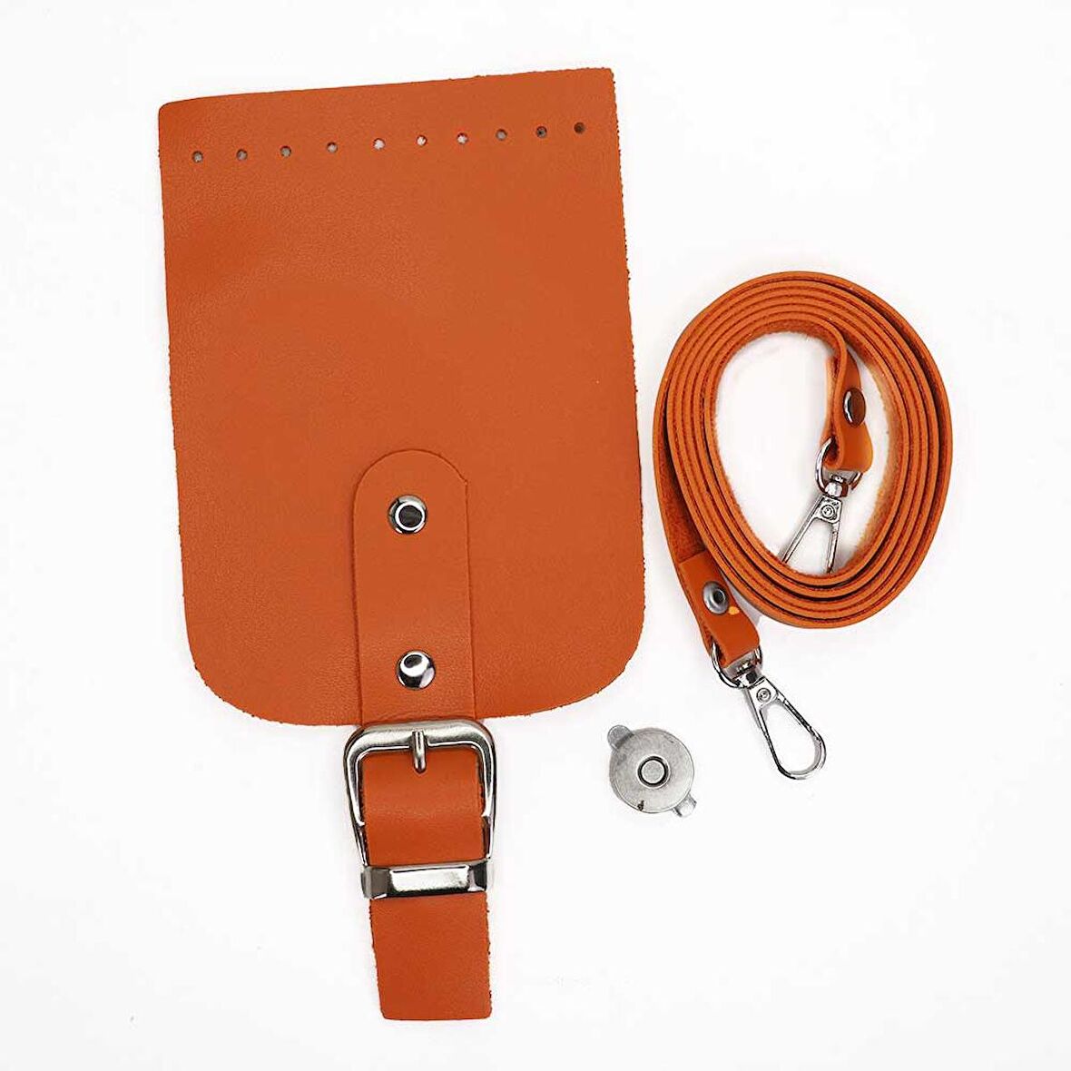 Tokalı Kapaklı Telefon Çanta Seti Turuncu - Gümüş