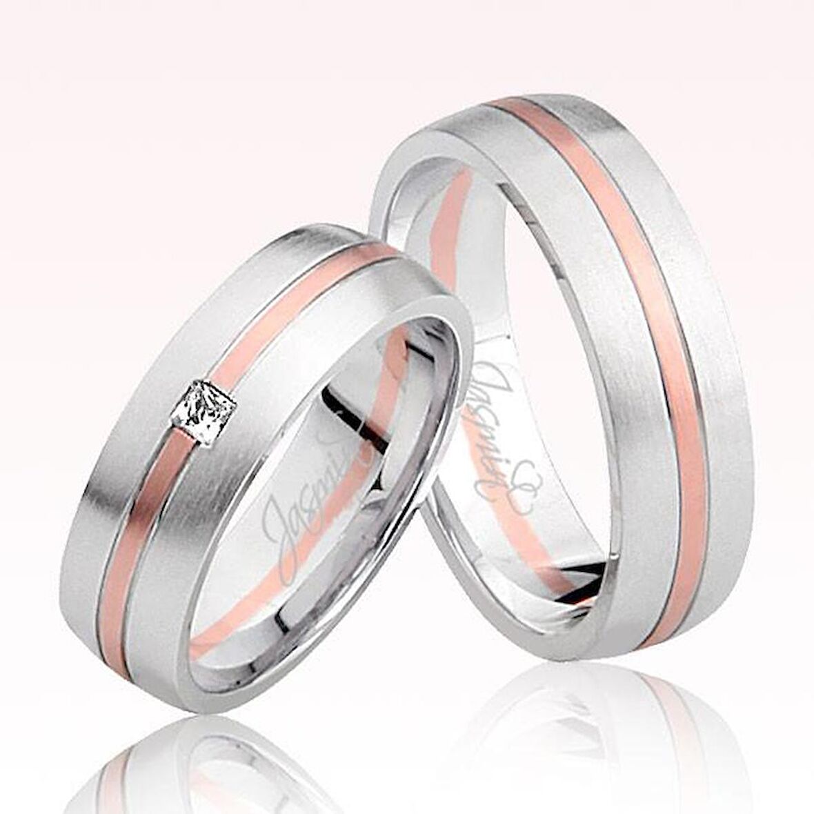 Beyaz Rose Şeritli Taşlı Altın Alyans 3105-1