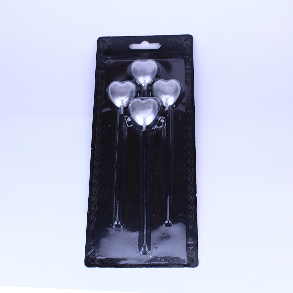 Doğum Günü Mumu Çubuklu Kalp Modeli 4 lü Set  Gümüş