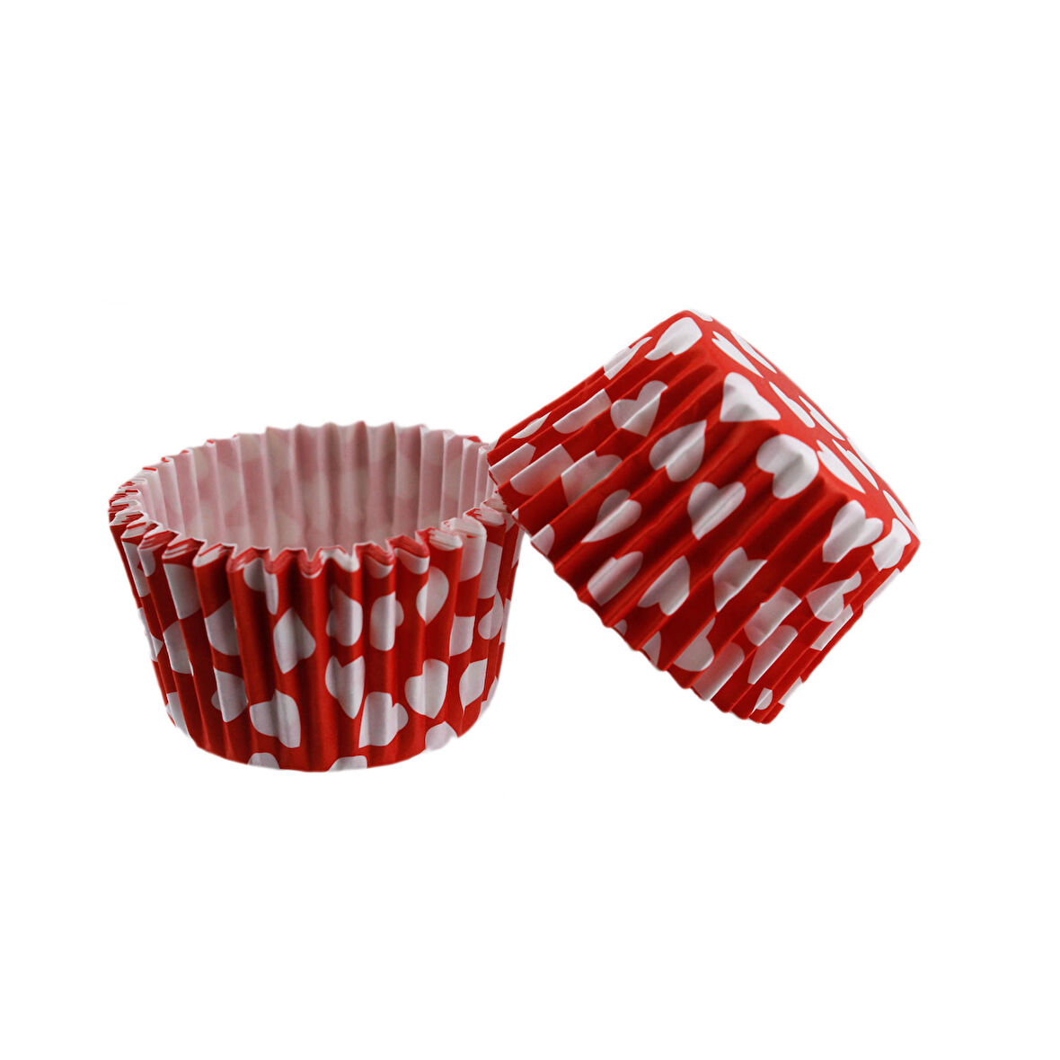 Cupcake Kalıbı Pet Kapsül  Kek Kalıbı 48X34 MM (100 Adet)  Kırmızıya Beyaz Kalp Desenli