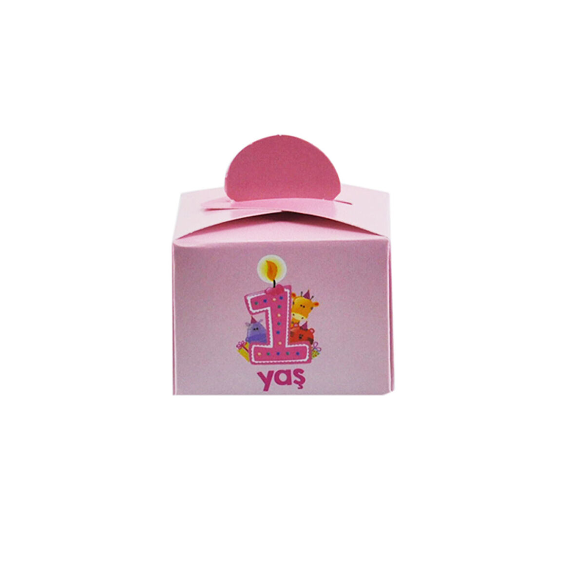 Lokumluk Karton 1 Yaş Mumlu Ve Pastalı (50 Adet)  Pembe