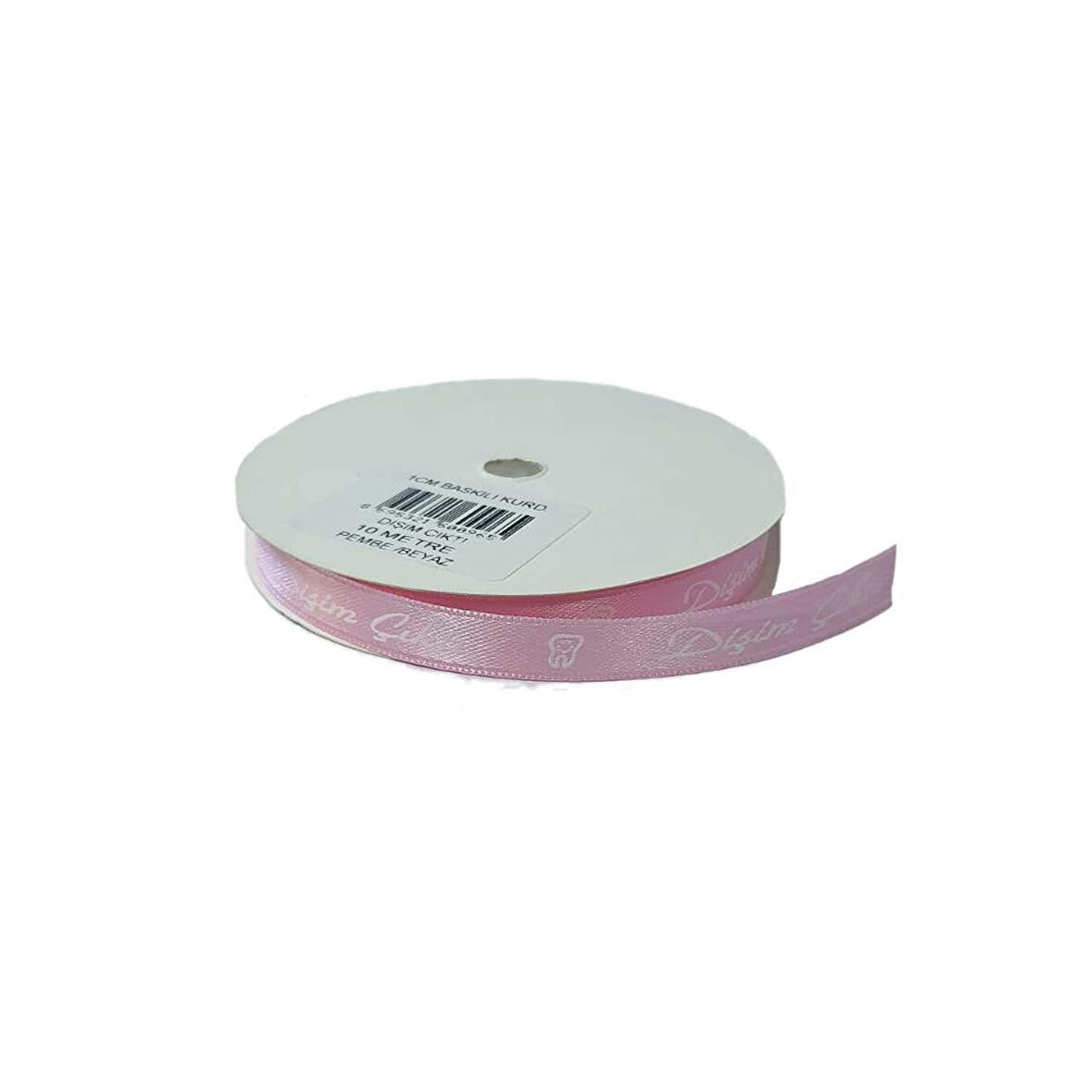 Saten Kurdele Dişim Çıktı Yazılı 1 Cm (Diş Buğdayı) (10 Metre)  Pembe