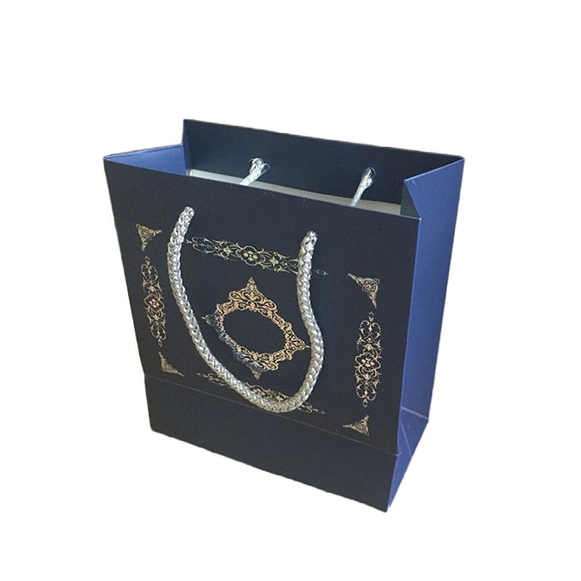 Karton Hediye Çantası Gümüş Saray Desenli 20X20X10 CM (10 Adet)  Lacivert
