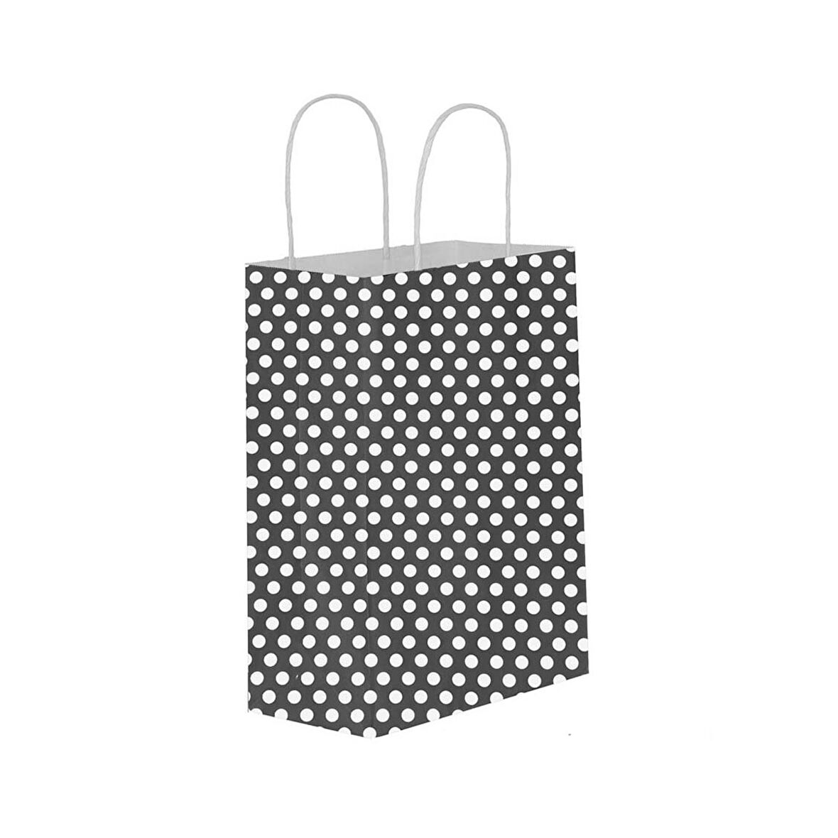 Kağıt Hediye Çantası Puantiyeli Büyük Boy 25X31 CM (25 Adet)  Puantiyeli Siyah