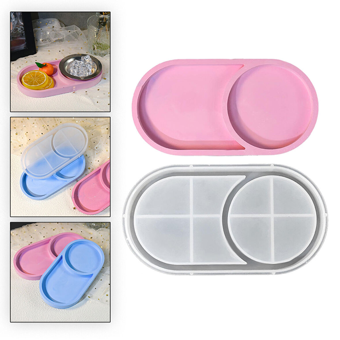 Epoksi Silikon Kalıp Oval Mini Tepsi Yuvarlak Bölmeli 18.4X9.9 CM