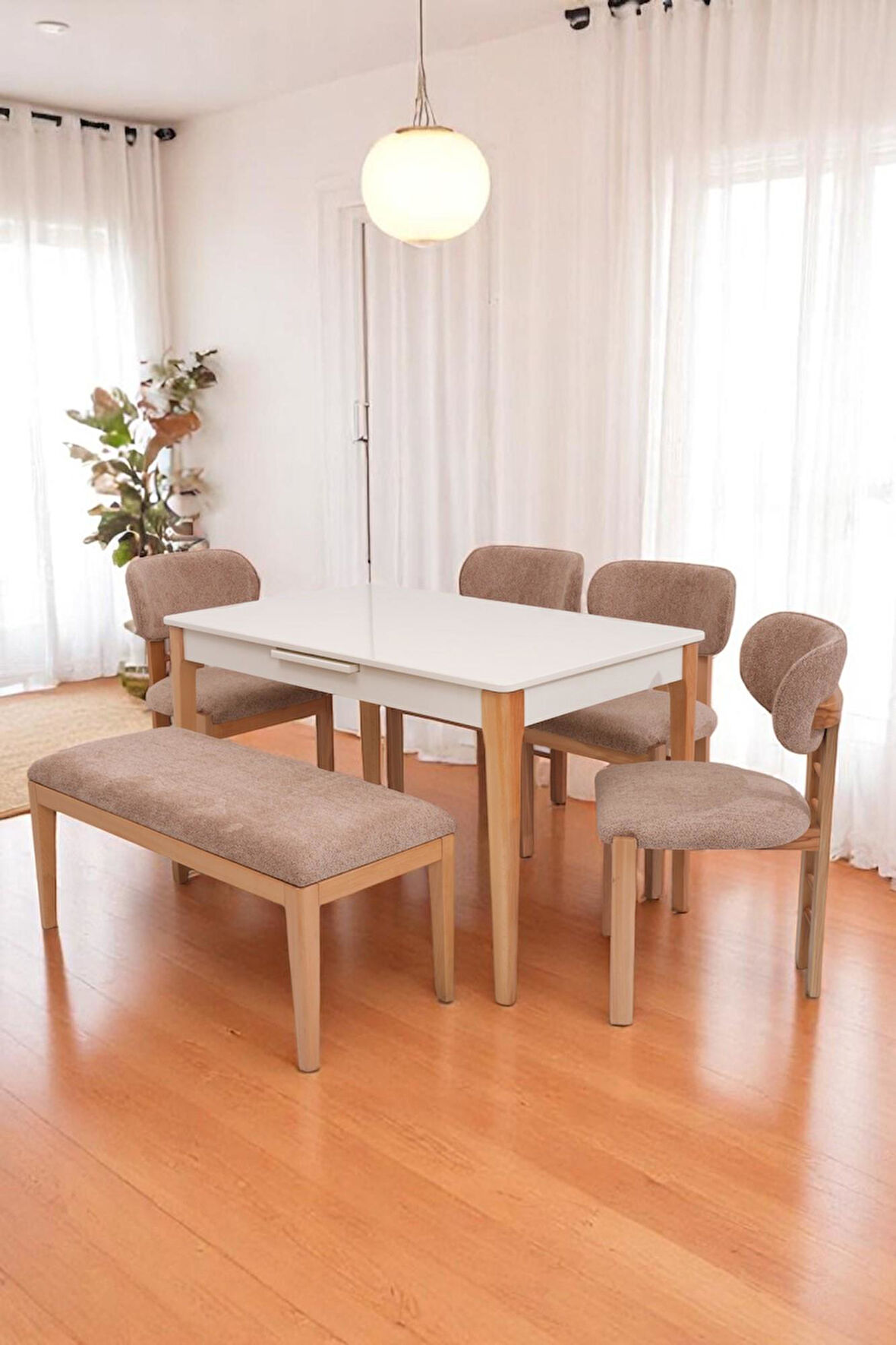 Paris Rodi Banklı Lak Panel Mutfak Masa Sandalye Takımı 80x130cm