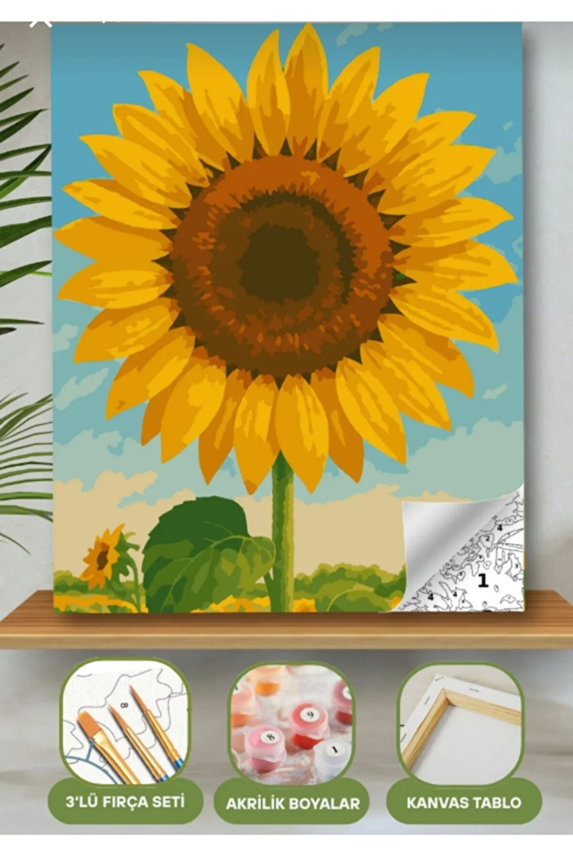 Sayılarla Boyama Seti 40x50 Cm (Çıtalı) Fırça Boya Dahil Numaralı Tuval Ay Çiçeği