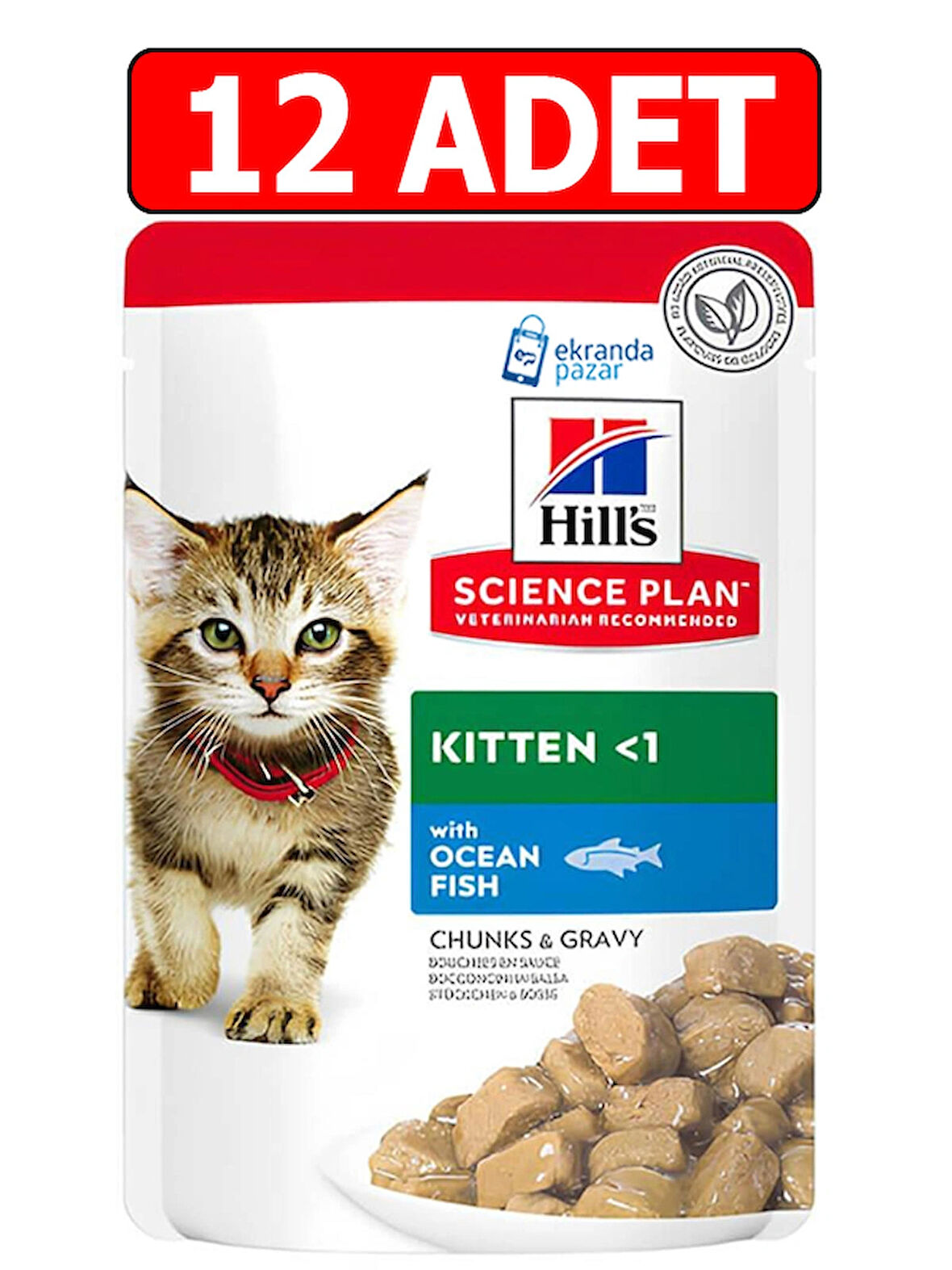 Hills kitten yavru kedi konserve 85gr 12adet ocean fish chunks gravy balıklı kedi yaş maması pouch