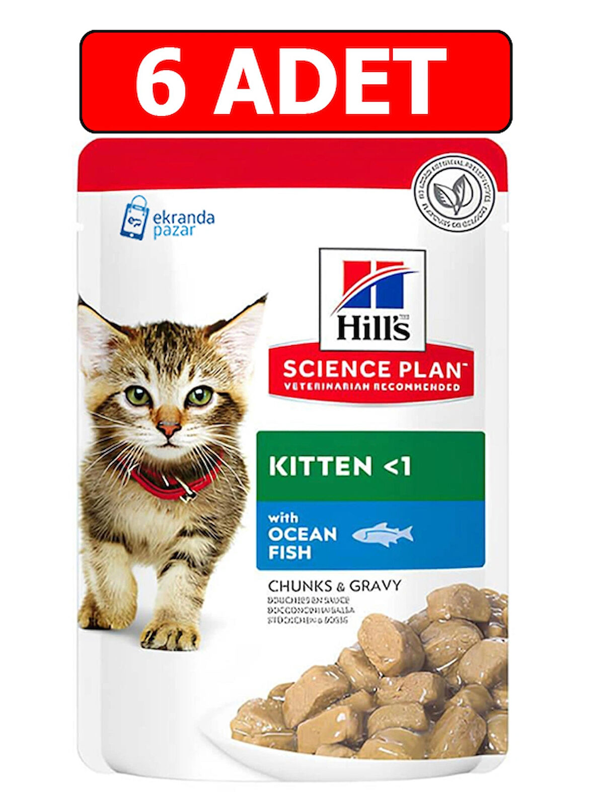 Hills balıklı yavru kedi konserve 85gr 6adet ocean fish chunks gravy kedi yaş maması pouch