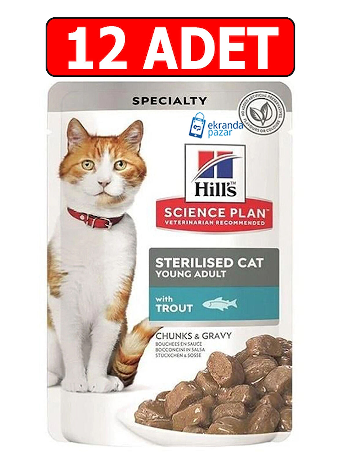 Hills sterilised alabalıklı kedi konservesi 12adet kısırlaştırılmış kedi yaş maması pouch
