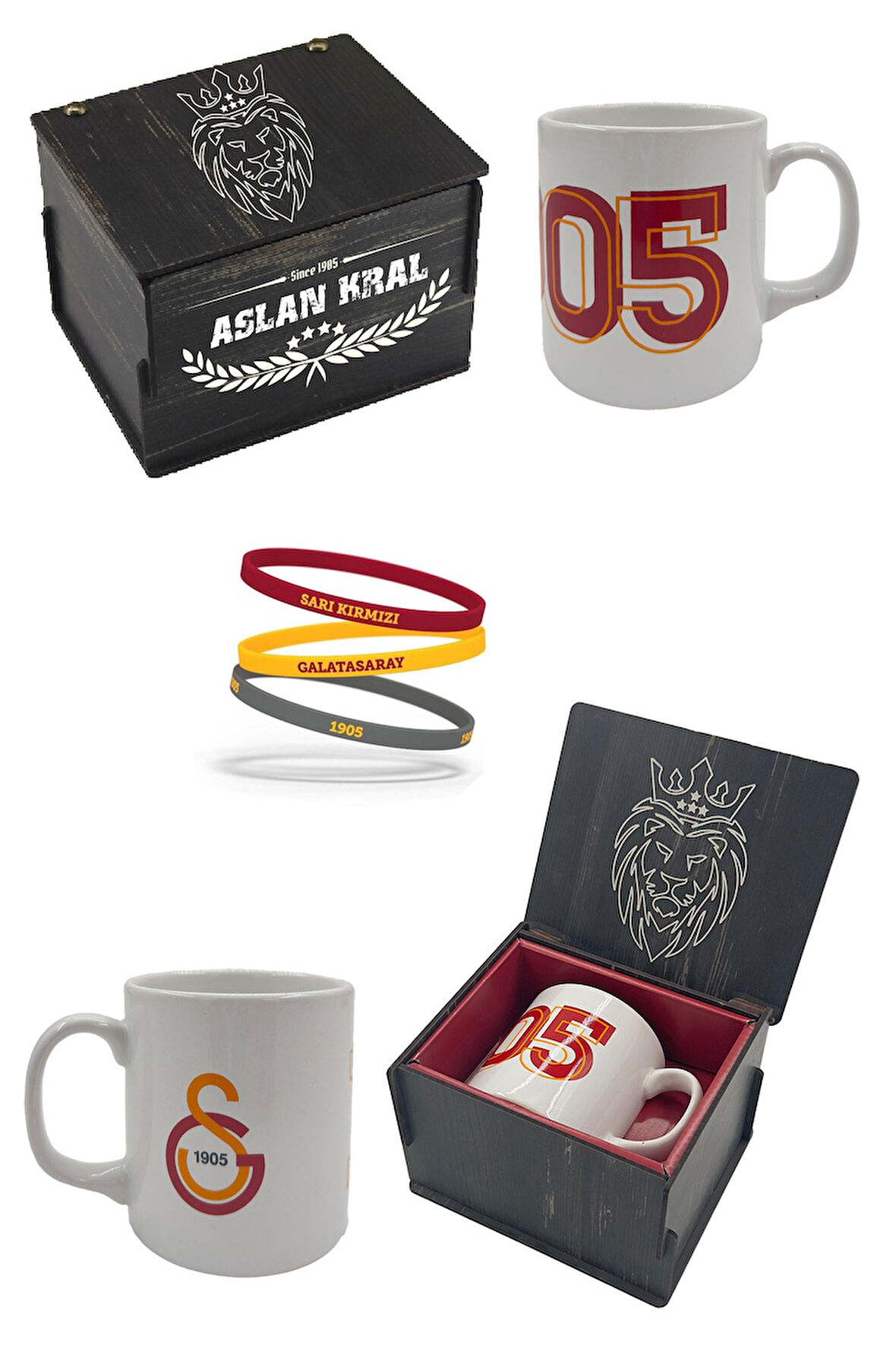 Galatasaray Kupa Gs Orijinal Lisanslı Mug Bileklik Set, Özel Ahşap Kutulu