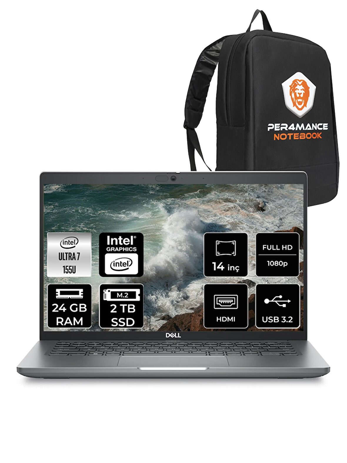 DELL Latitude 5450 Ultra 7 155U 24GB 2TB SSD 14'' FHD FDOS Taşınabilir Bilgisayar & PER4 ÇANTA