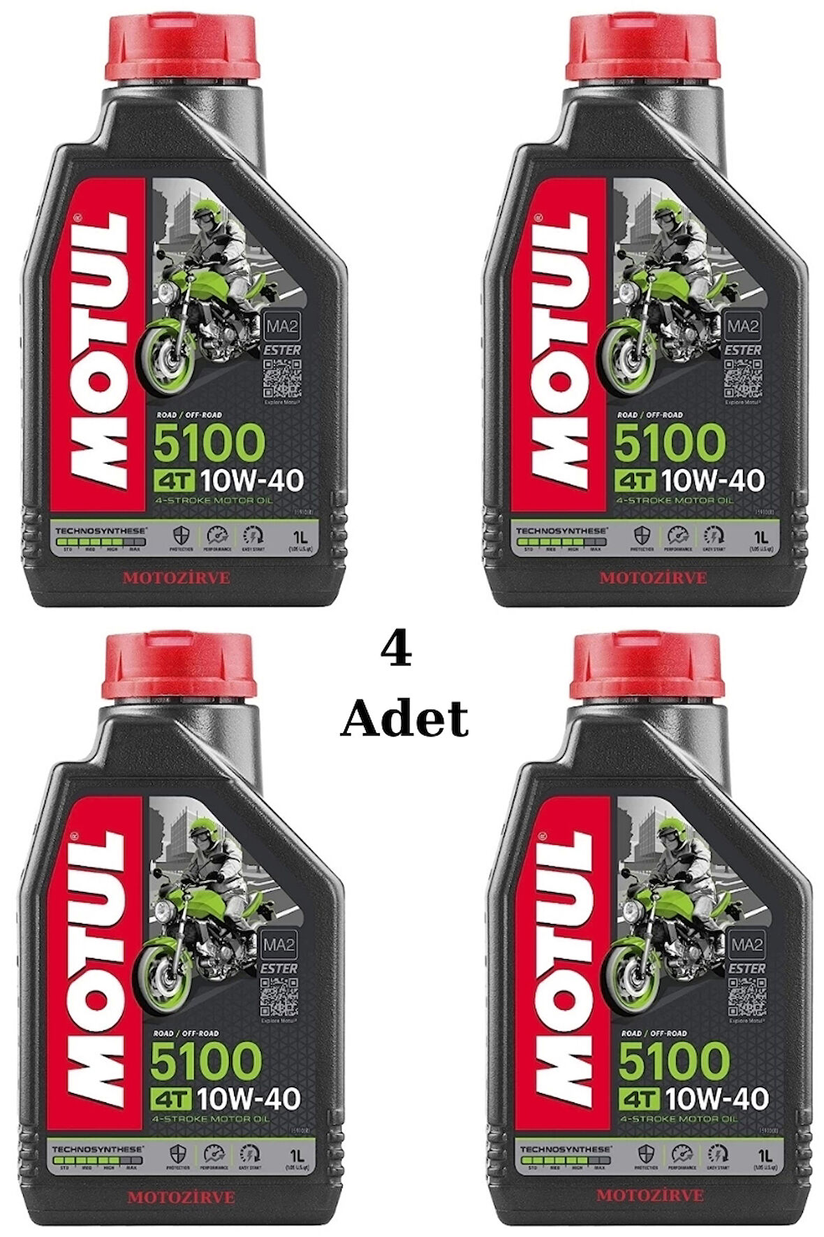 Motul 5100 10W-40 Motosiklet Yağı 4T Motor Yağı 1 Litre (4 Adet)