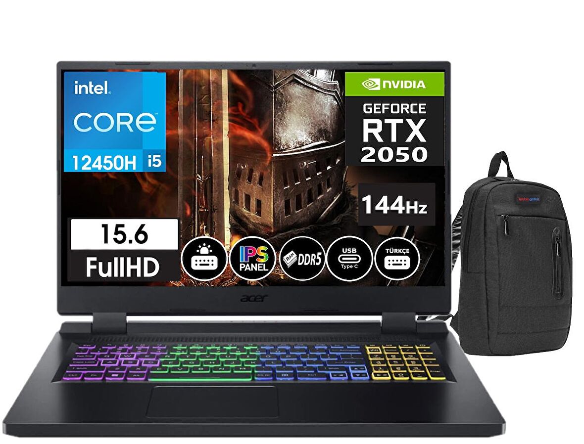 Acer Nitro 5 AN515-58 İntel Core i5 12450H 16GB Ram 512GB SSD 4GB RTX2050 15,6 İnç IPS 144Hz Fhd Windows11Home Taşınabilir Bilgisayar NHQMZEY00510+ZettaÇanta