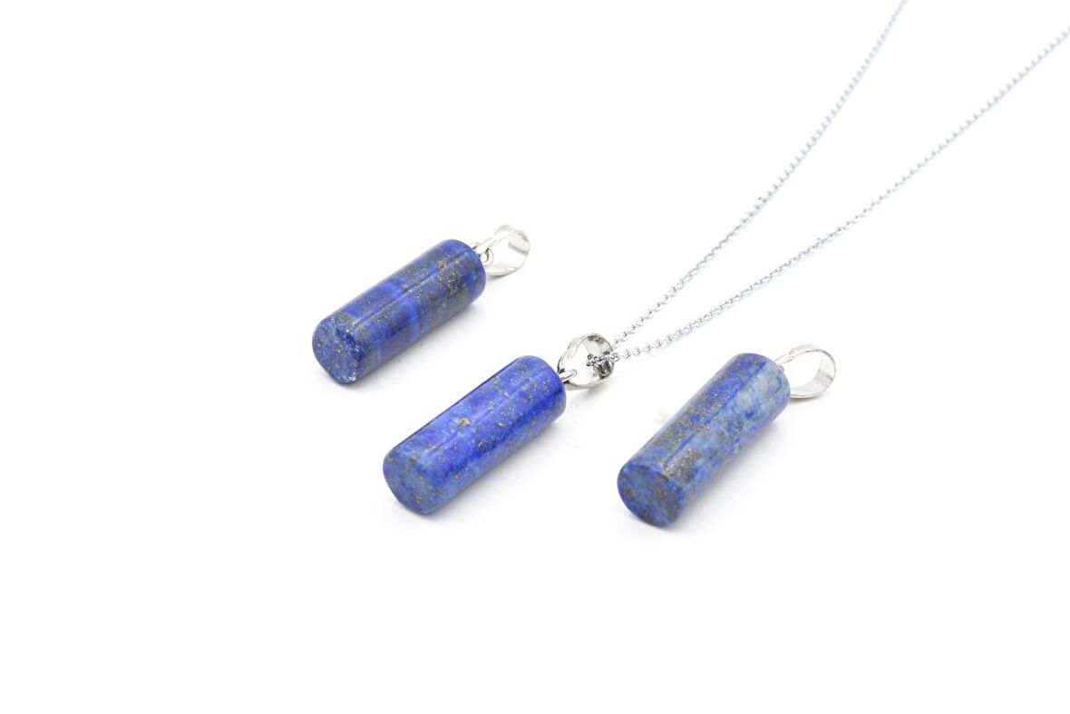 Hakiki Silindir Şeklinde Doğal Lapis Lazuli Taşı Kolye Ucu 1.Kalite
