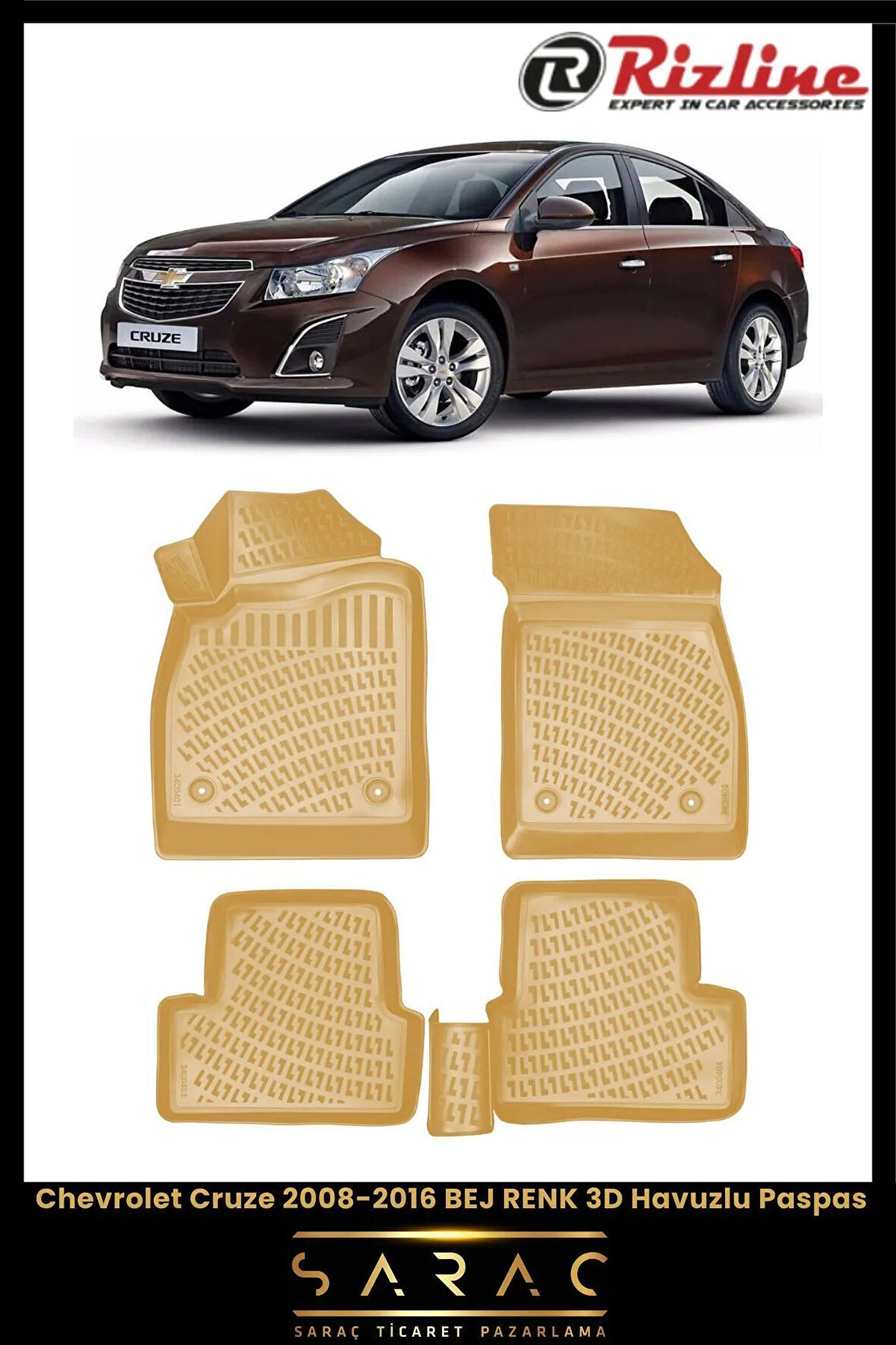 Rizline Chevrolet Cruze 2015 Model BEJ 3D Havuzlu Paspas