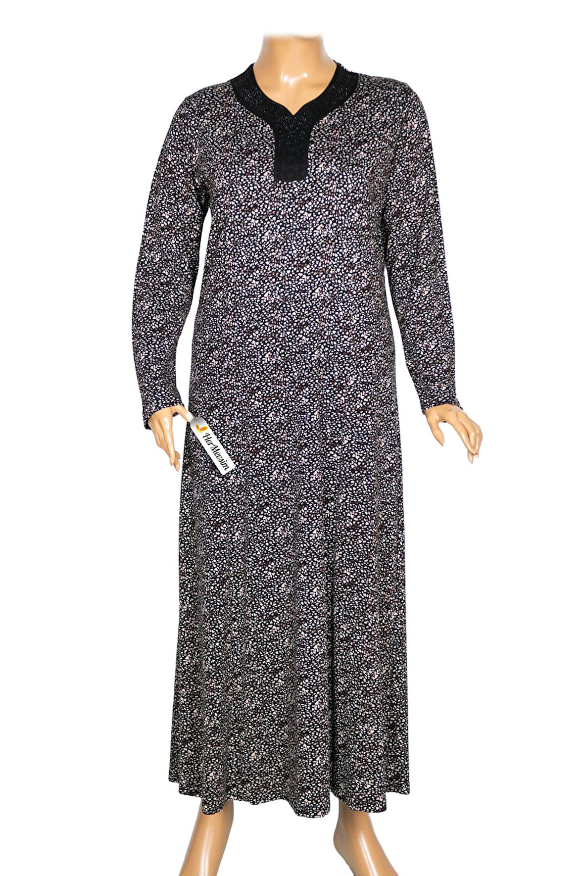 Hesna Kadın Demet Büyük Beden Kuplu Boydan Siyah Elbise Desen 77