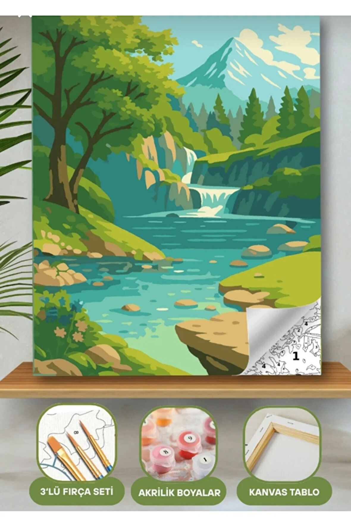Sayılarla Boyama Seti 40x50 Cm (Çıtalı) Fırça Boya Dahil Numaralı Tuval Nehir Manzara