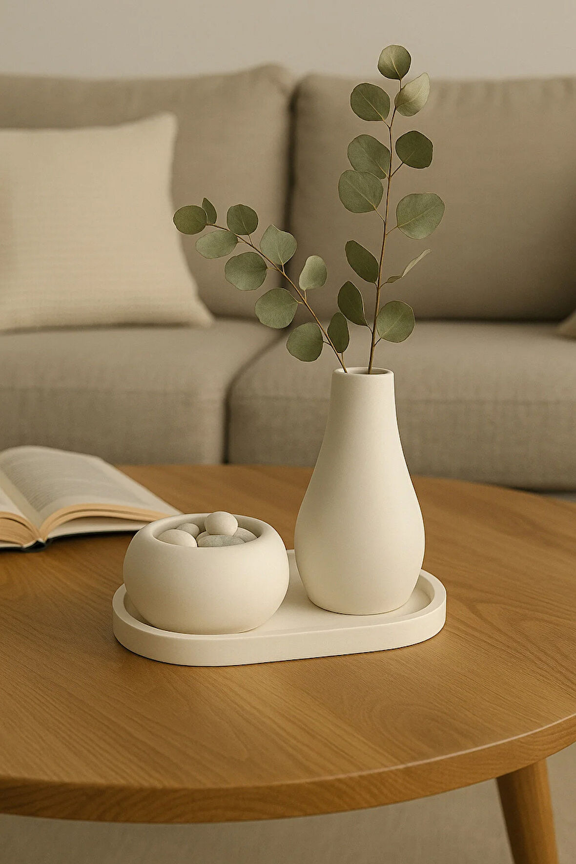 3 Parça El Yapımı Masaüstü Organizer Set – Minimalist Kalemlik, Mumluk ve Tepsi – Modern Masa Dekoru