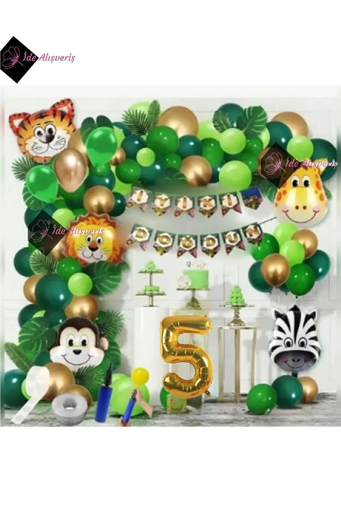 5 Yaş Safari Temalı Folyo Lüks Zincir Balon Seti