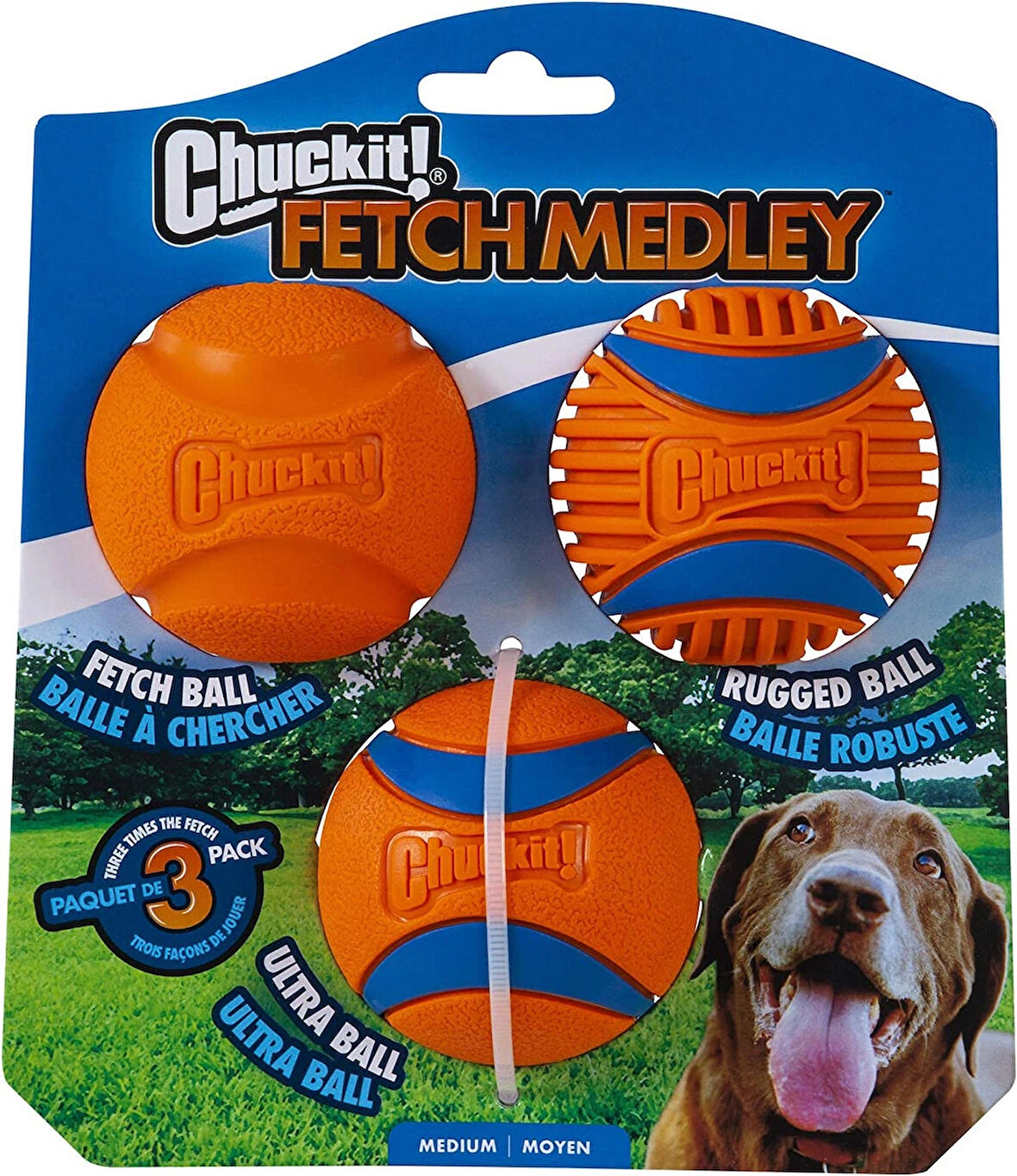 Chuckit! Fetch Medley Orta Boy Top 3'lü Paket (3. Nesil) Köpek Oyuncağı