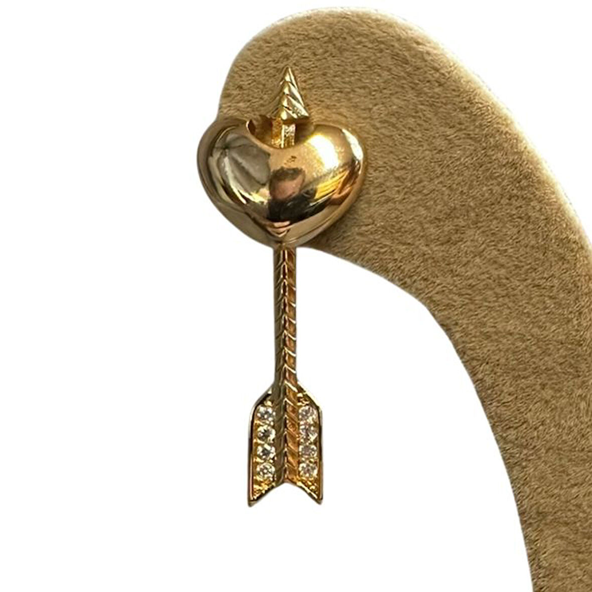 Uretti - İREM 3914 5991 Gold Oklu Kalp Taşlı Çelik Eros Küpe