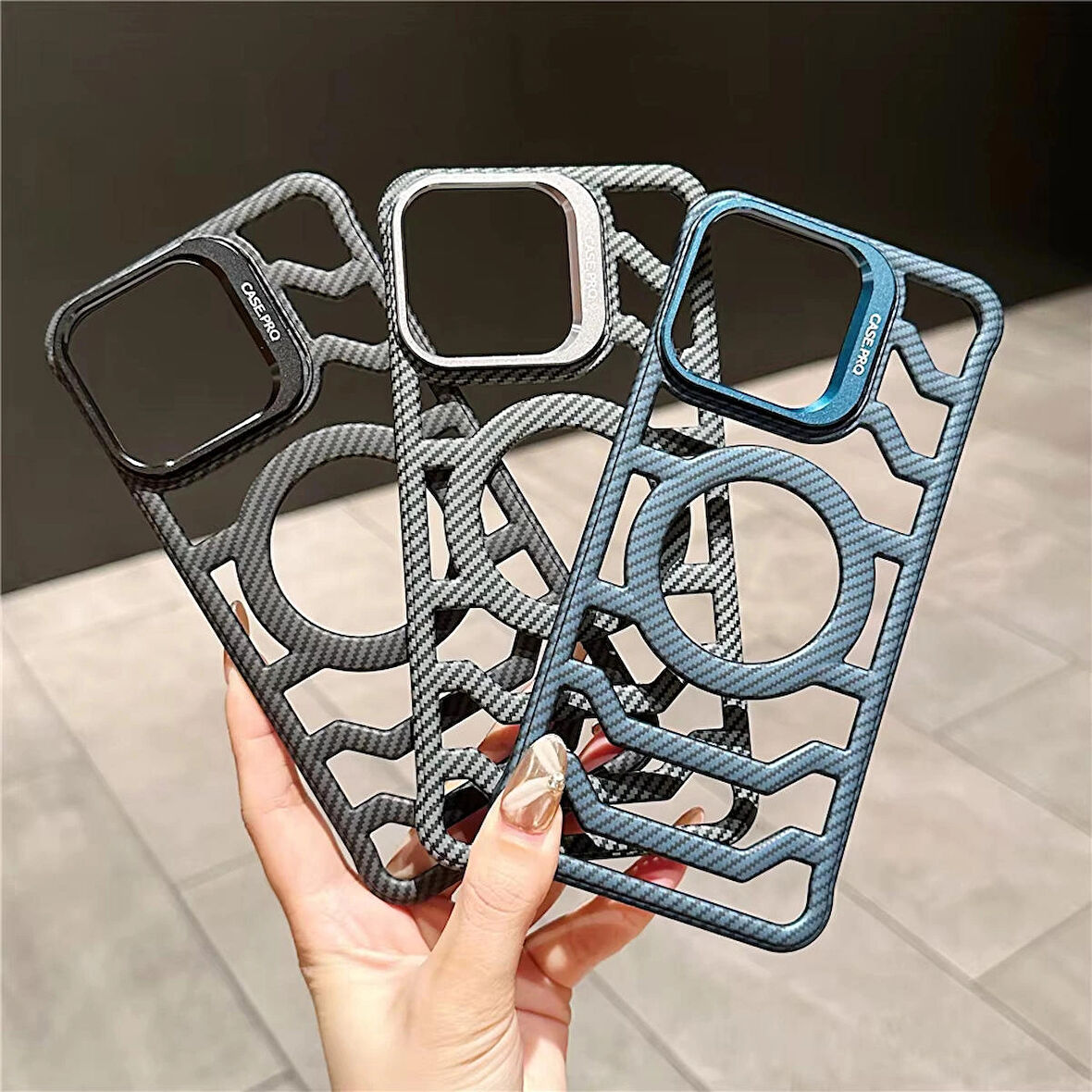Çerçevesiz karbon Fiber iPhone15 PLUS katlanır Lens standı +kamera koruma lensi hediye