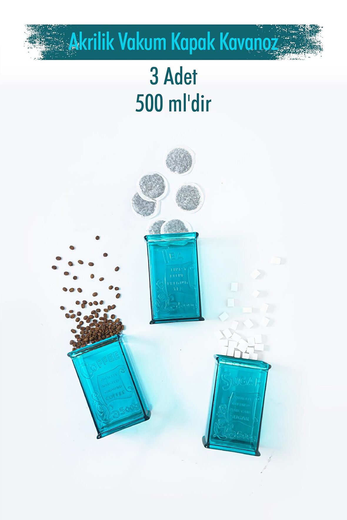 Akrilik Aquamarin Şeker Kahve Çay Kavanozu 500 Ml (Vakum Kapak )